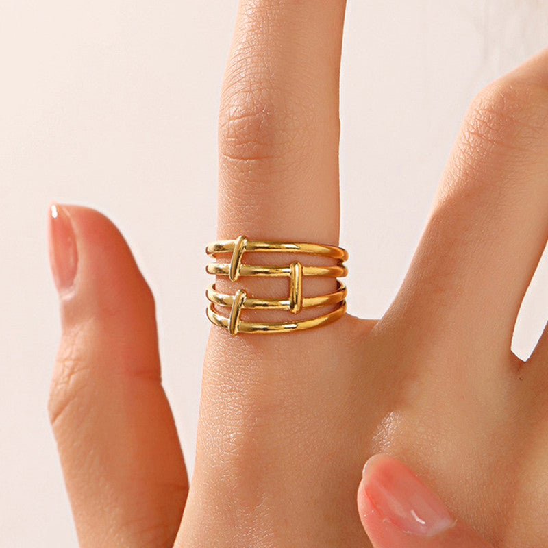 Gold Plated Anti Tarnish Stainless Steel Contemporary Adjustable Finger Ring