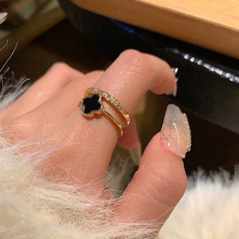 Gold‑Plated Anti Tarnish Stainless Steel Clover Themed Adjustable Finger Ring