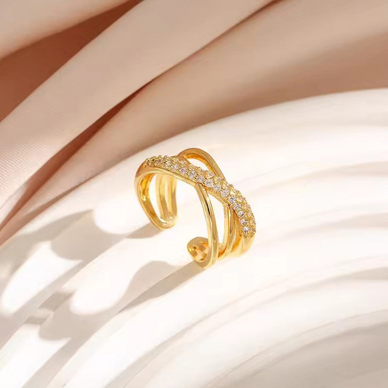 Gold Plated Anti Tarnish Stainless Steel Cross Shaped Adjustable Finger Ring