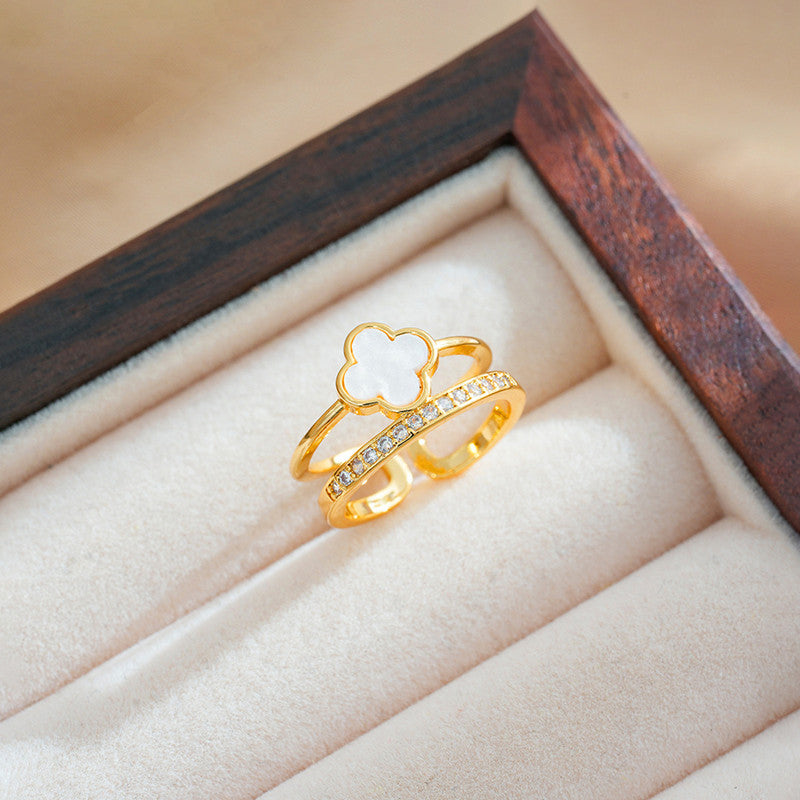 Gold‑Plated Anti Tarnish Stainless Steel Clover Themed Adjustable Finger Ring (Another variant)