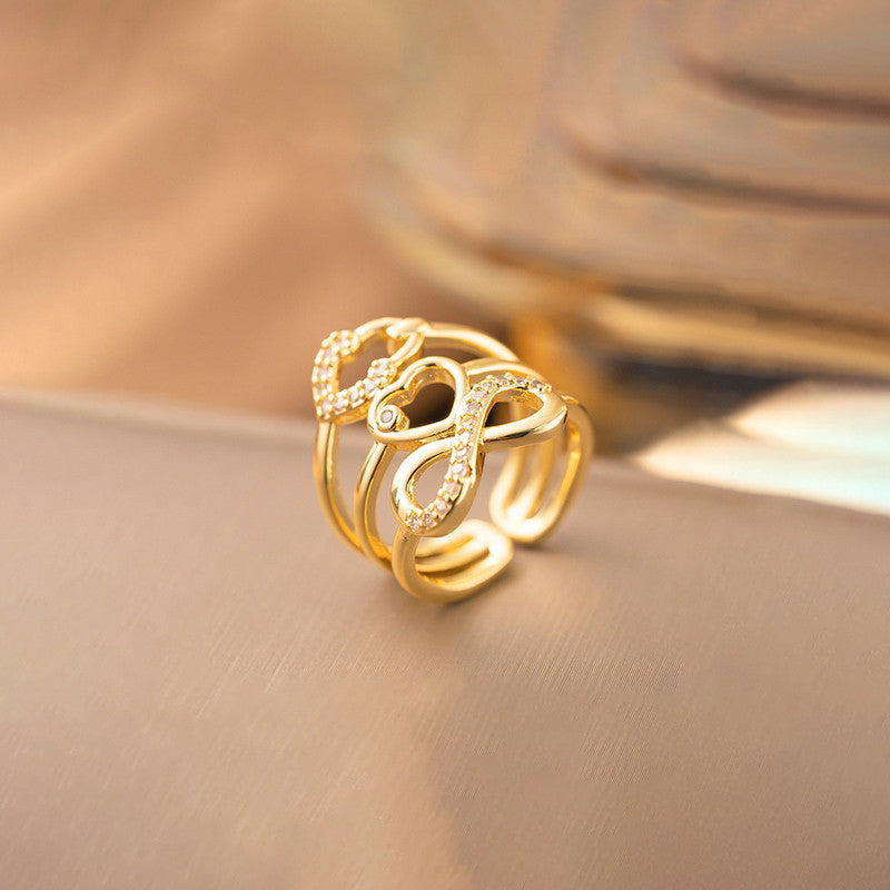 Gold Plated Anti Tarnish Stainless Steel Infinity Heart Themed Ring