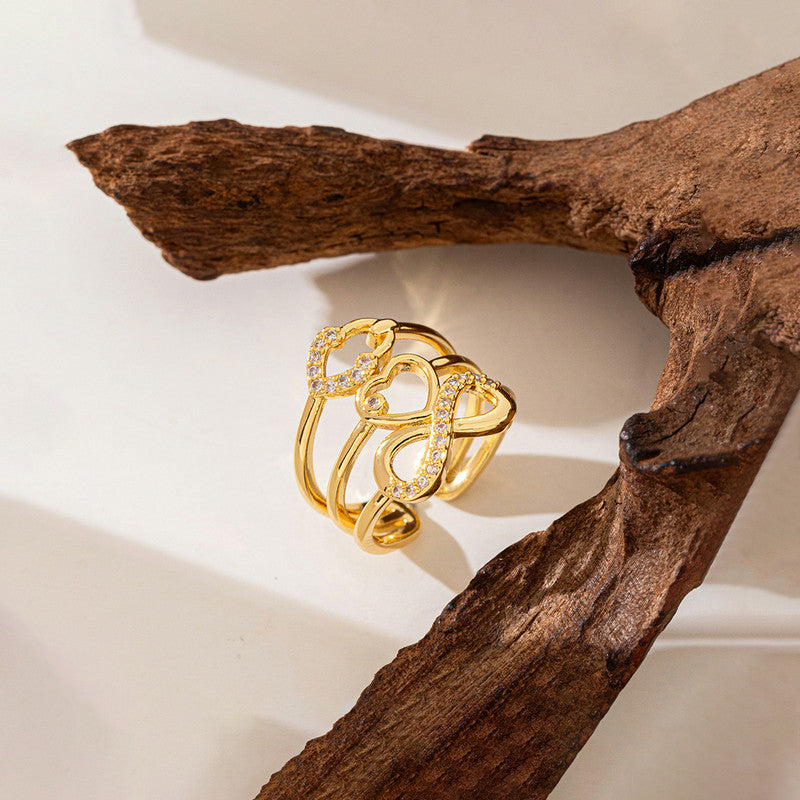 Gold Plated Anti Tarnish Stainless Steel Infinity Heart Themed Ring