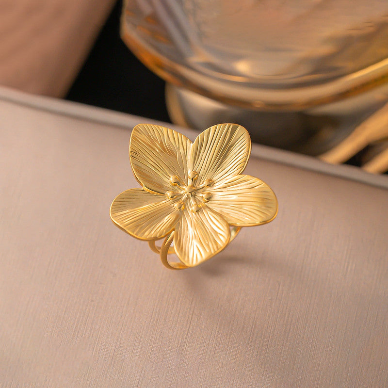 Gold Plated Anti Tarnish Stainless Steel Floral Themed Ring