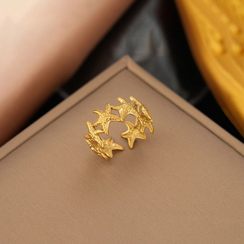 Gold Plated Anti Tarnish Stainless Steel Star Themed Contemporary Ring