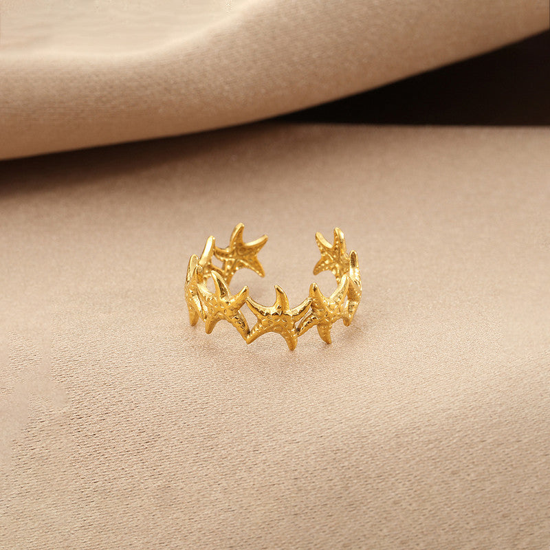 Gold Plated Anti Tarnish Stainless Steel Star Themed Contemporary Ring