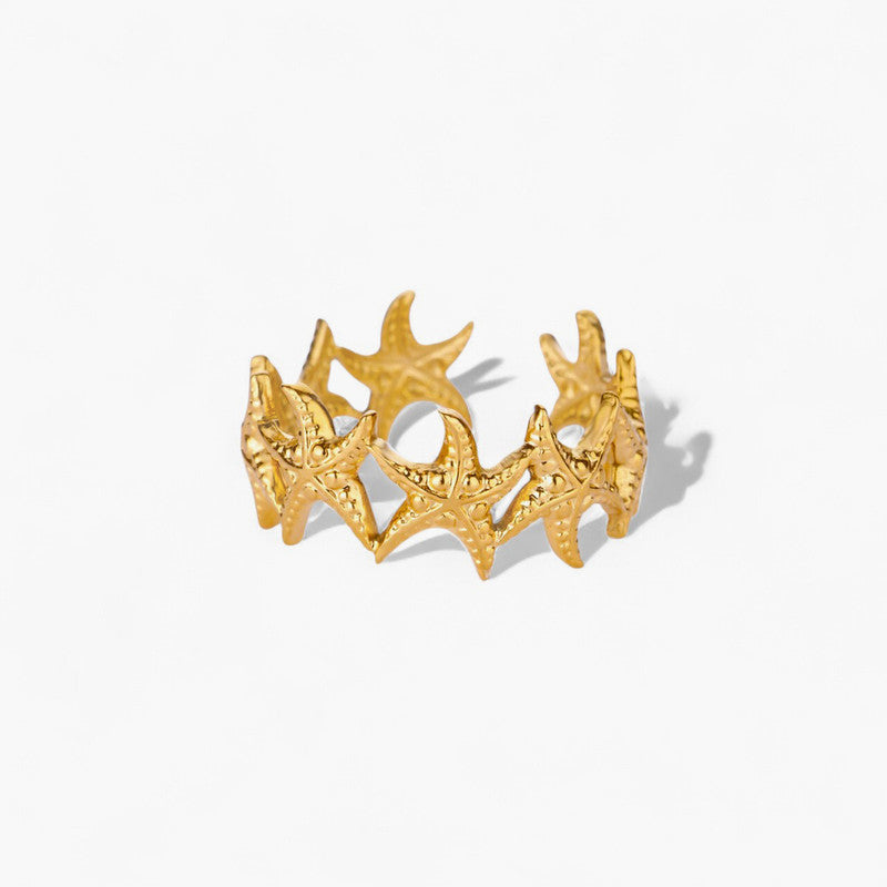 Gold Plated Anti Tarnish Stainless Steel Star Themed Contemporary Ring