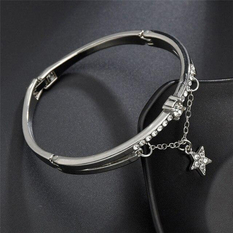 Silver Plated Star inspired Stone Studded Korean Bracelet For Women and Girls