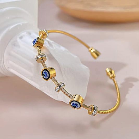 Stainless Steel Gold Plated Evil Eye Anti-Tarnish Bracelet For Women