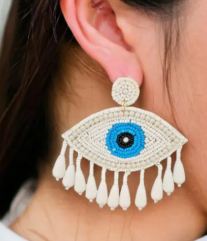 Handmade Beaded Evil Eye Drop Earrings | Boho Earrings