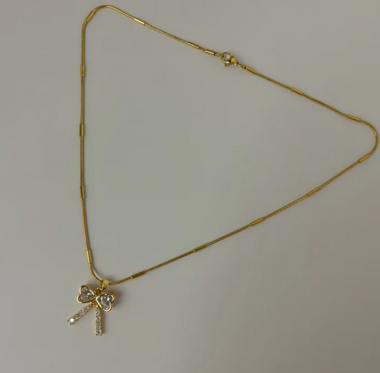 Gold Plated AD Stone Bow Necklace