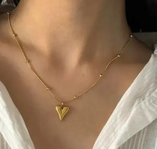 Gold Plated Stainless Steel Heart Shaped Pendant With Chain