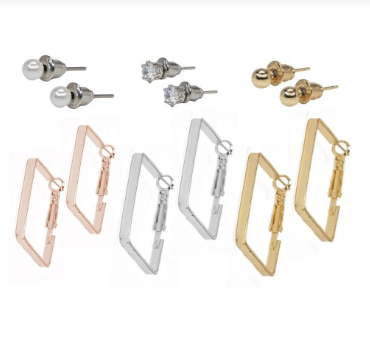 Set Of 6 Gold Plated Geometric Studs