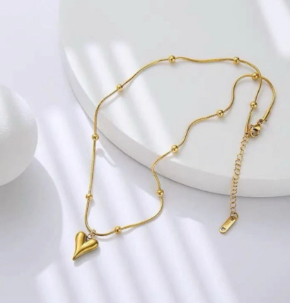 Gold Plated Stainless Steel Heart Shaped Pendant With Chain