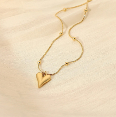 Gold Plated Stainless Steel Heart Shaped Pendant With Chain