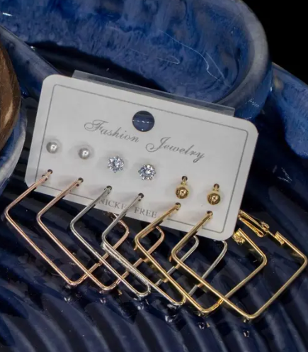 Set Of 6 Gold Plated Geometric Studs