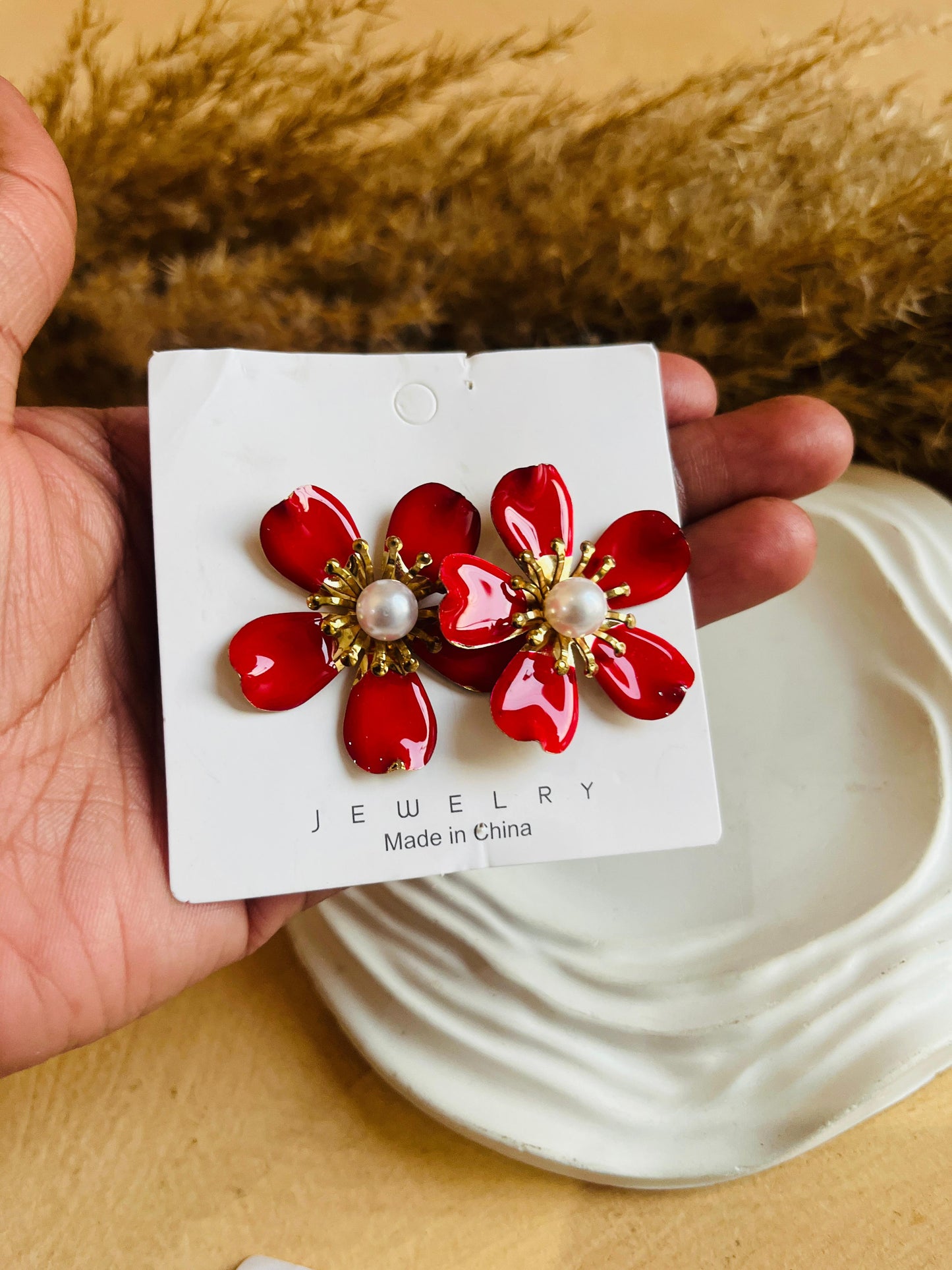 Red Floral Earring