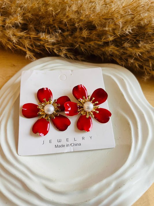 Red Floral Earring