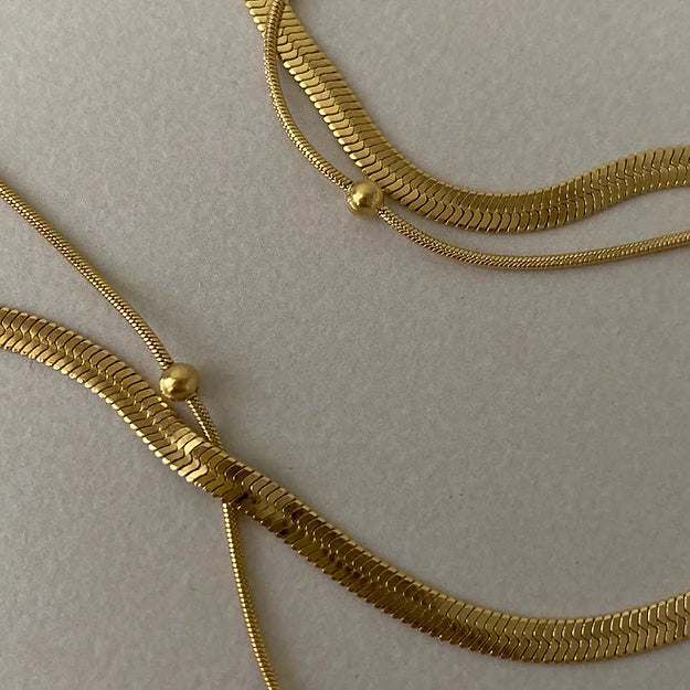Gold Plated Stainless Steel Herringbone Necklace Chain | Anti Tarnished