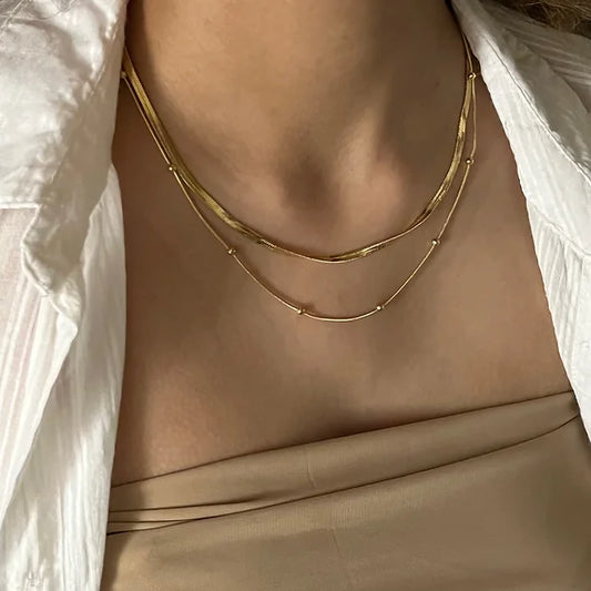 Gold Plated Stainless Steel Herringbone Necklace Chain | Anti Tarnished